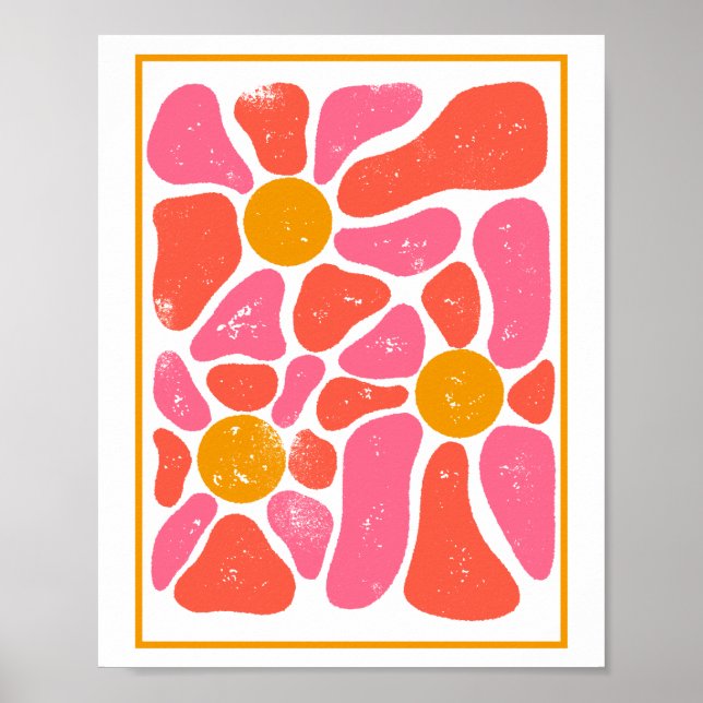 70:s Orange och Rosa Retro Flower Power Poster (Framsidan)