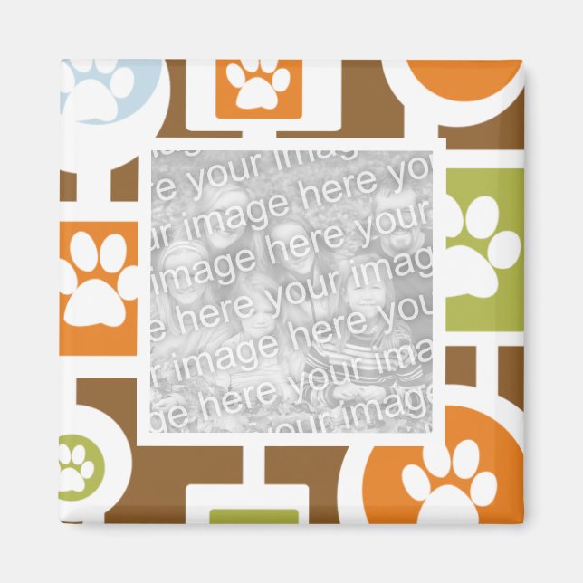 70:s Paw Print Mönster Photo Magnets Magnet (Framsidan)