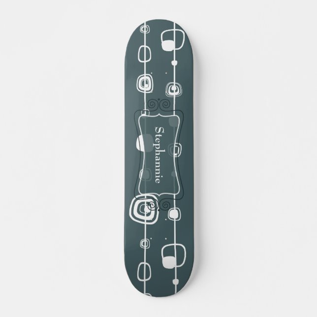 70:s Retro Blue Squares Old school Skateboard (Framsida)