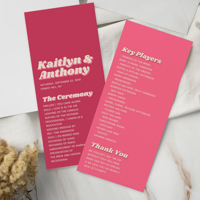 70:s Retro Groovy Viva Magenta Bröllopsprogram Reklamkort (Skapare uppladdad)