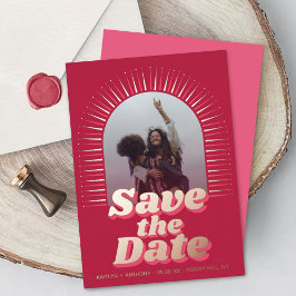 70:s Retro Groovy Viva Magenta Photo Save Date