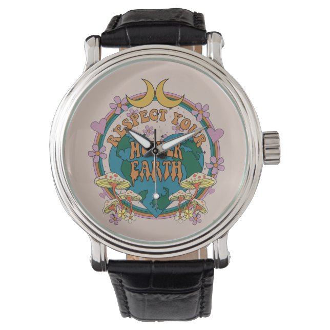 70:s Retro Mor Earth Graphic Armbandsur (Framsida)