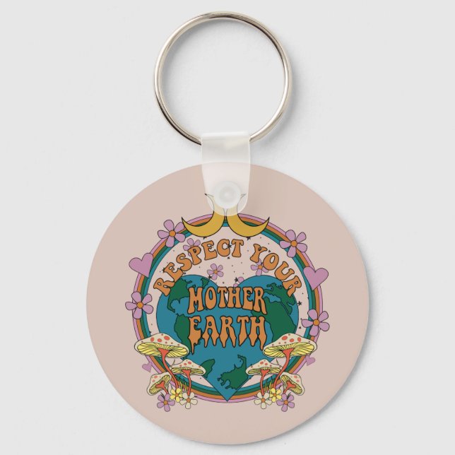 70:s Retro Mor Earth Graphic Nyckelring (Framsida)