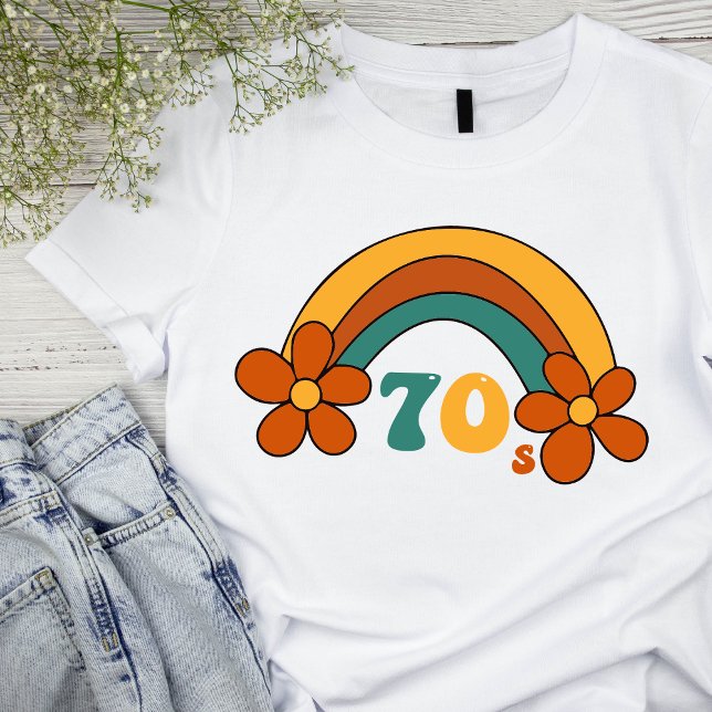 70:s Retro Rainbow Womans grundläggande T-shirt (Skapare uppladdad)