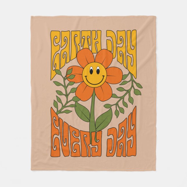 70:s Retro Smiling Daisy Flower Fleecefilt (Framsidan)