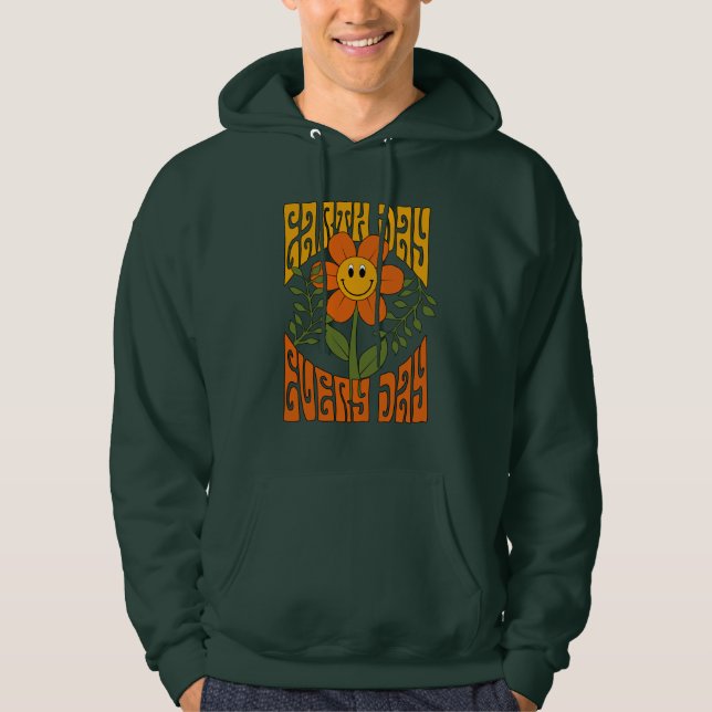 70:s Retro Smiling Daisy Flower Hoodie (Framsida)