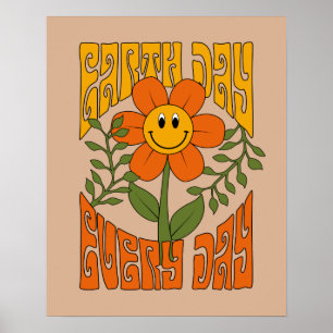 70:s Retro Smiling Daisy Flower Poster
