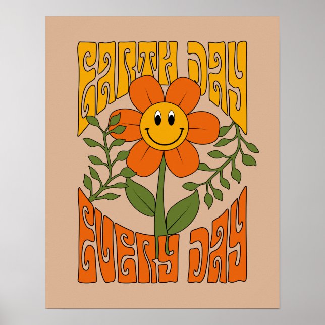 70:s Retro Smiling Daisy Flower Poster (Framsidan)