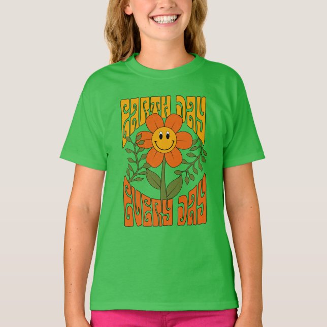 70:s Retro Smiling Daisy Flower T Shirt (Framsida)