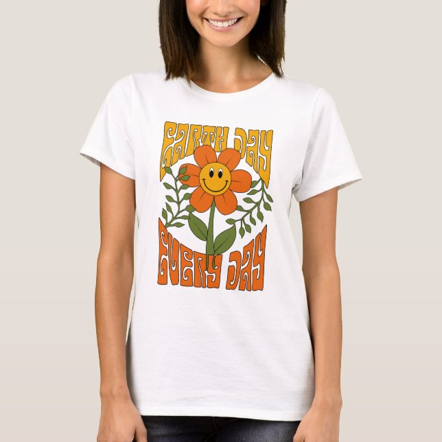 70:s Retro Smiling Daisy Flower T Shirt (Framsida)