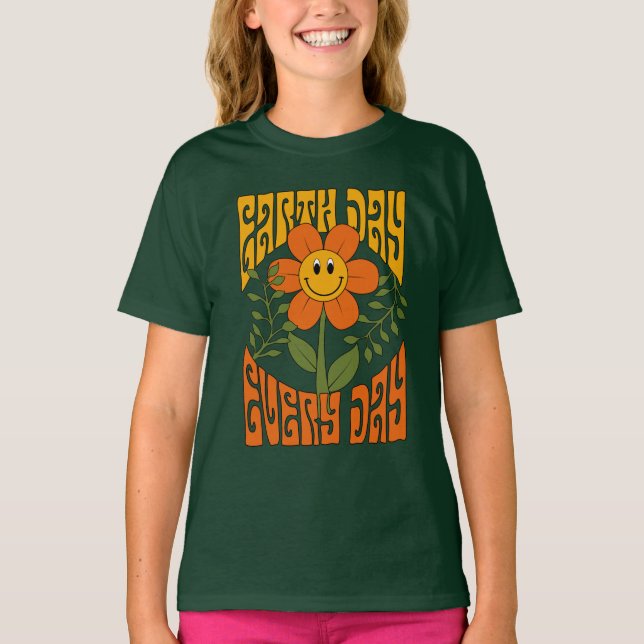 70:s Retro Smiling Daisy Flower T Shirt (Framsida)