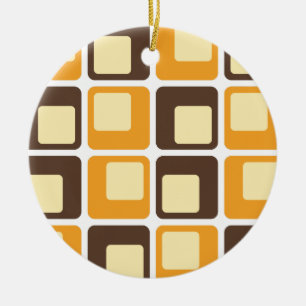 70:s Retro Square Shapes Mönster Julgransprydnad Keramik