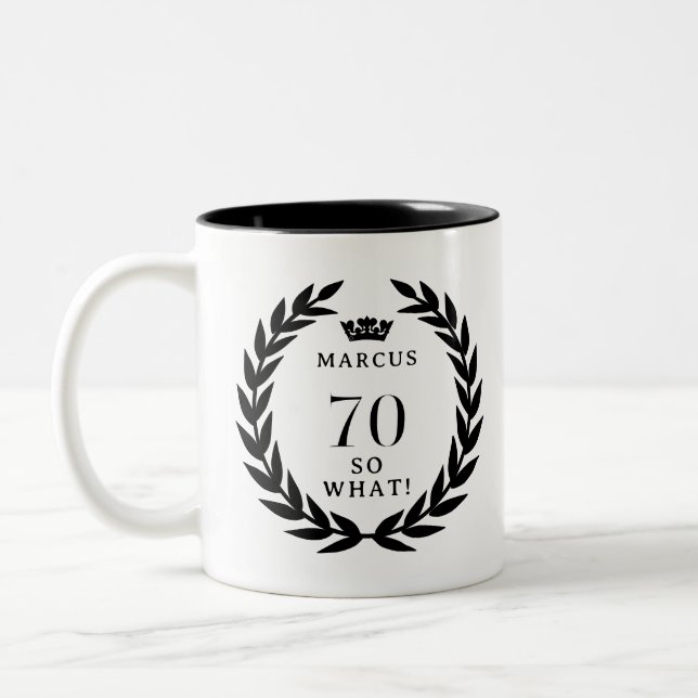 70 Så vad Rollig Lagerkrans Krona 70-årsdag Två-Tonad Mugg (Vänster)
