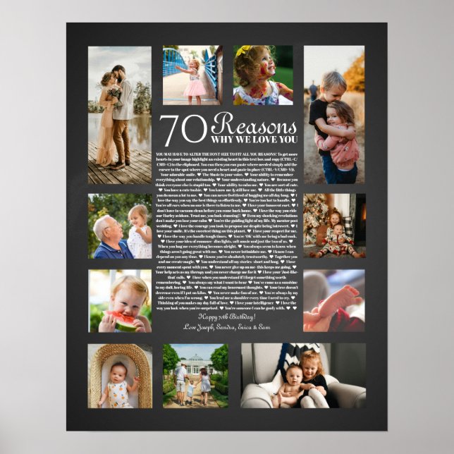 70 skäl till varför vi älskar dig födelsedagsprese poster (Framsidan)