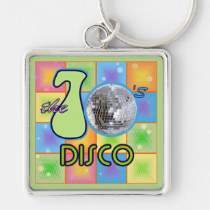 70-tal Disco Fyrkantig Silverfärgad Nyckelring