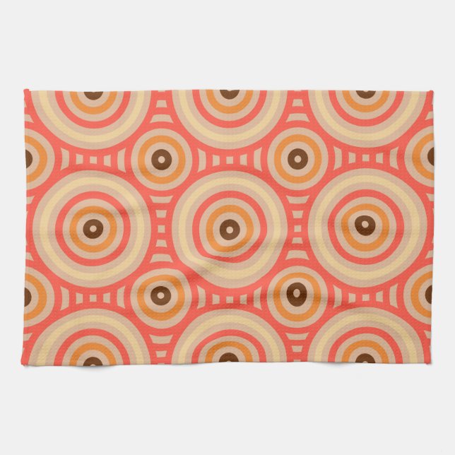 70-tal Retro Circular Geometric Mönster. Kökshandduk (Horisontell)
