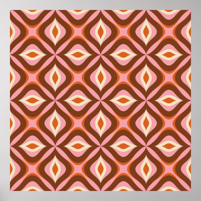 70-tal Retro Seamless Mönster i Orange, Brown, sti Poster (Framsidan)