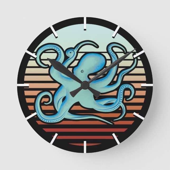 70-tal Retro Stil Octopus Rund Klocka (Framsida)