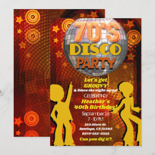 70-tal Sjuttio Orange Disco Dans Födelsedagsfest Inbjudningar
