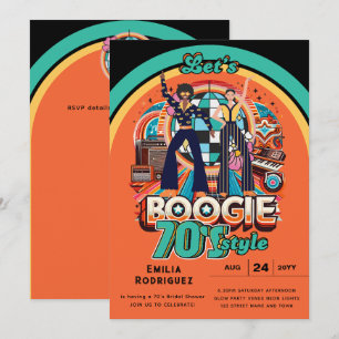 70-talet Boogie Retro Disco Dancing Möhippa Bachel Inbjudningar
