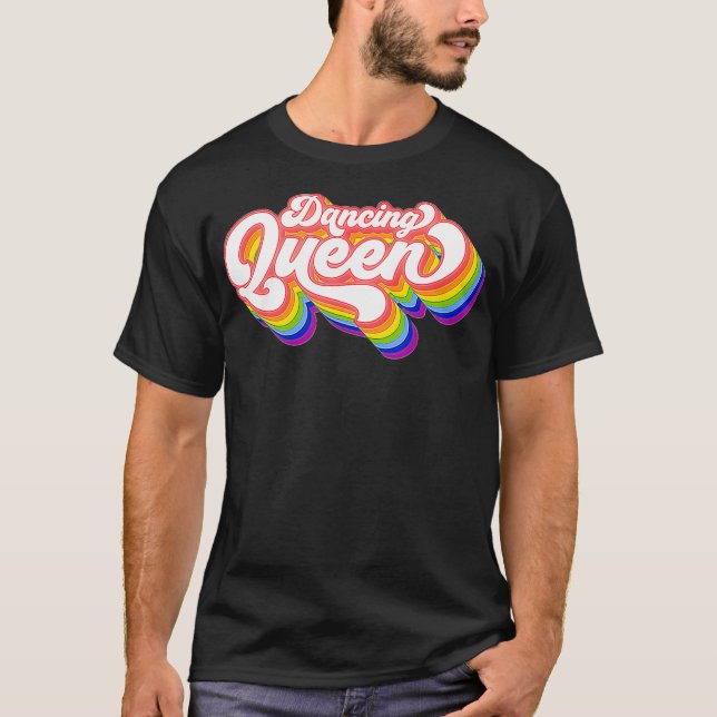 70-talet Disco Rainbow Dancing Queen T Shirt (Framsida)
