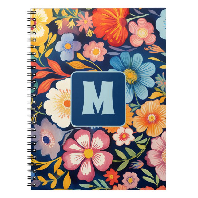 70-talets 60-årsjubileum Monogram Blue och Orange  Anteckningsbok (Framsidan)