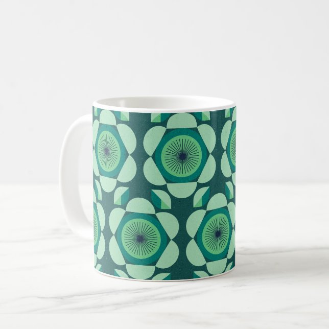 70-talets blommigt - grönt och blått kaffemugg (Framsida vänster)