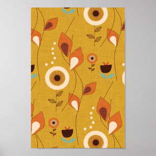 70-talets Blommigt Mustard Poster