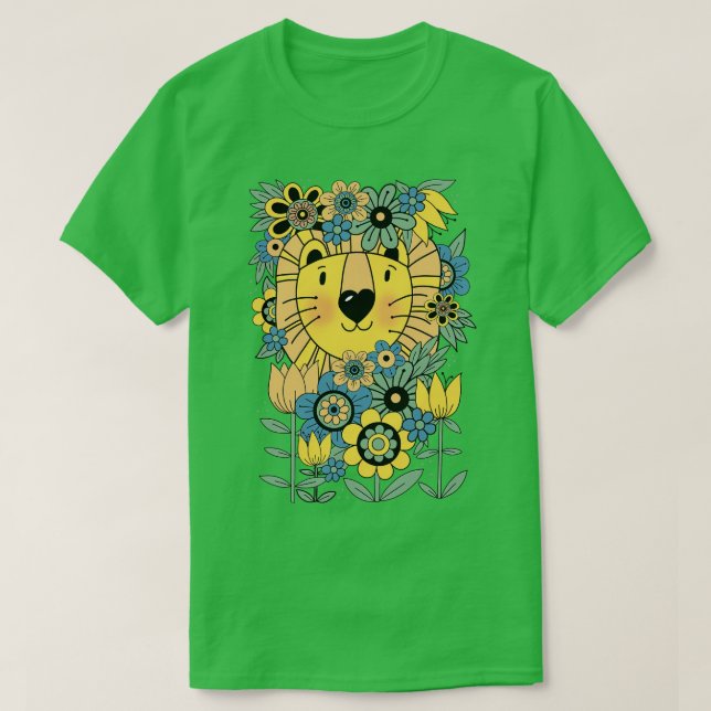 70-talets blomsterkraft lejon t shirt (Design framsida)