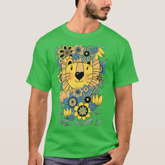 70-talets blomsterkraft lejon t shirt