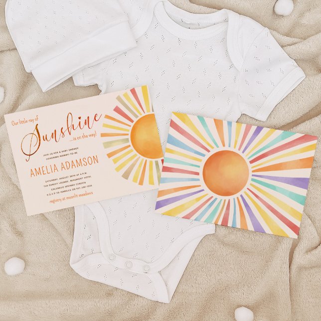 70-talets Boho Sol 'Little Ray of Sunshine' Baby S Inbjudningar (Skapare uppladdad)