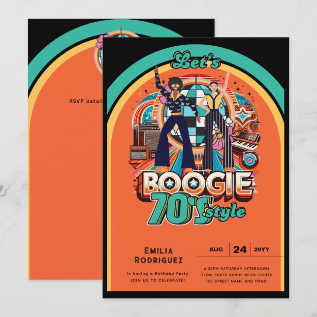 70-talets Boogie Retro Disco Dancing Födelsedagsfe Inbjudningar (Fram/baksida)