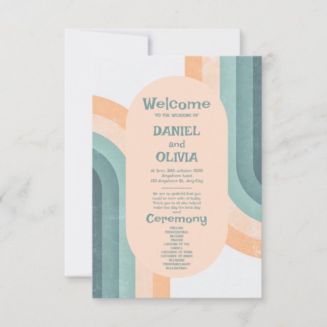 70-talets Bröllopsprogram för regnbåge i Vintagen (Framsida)