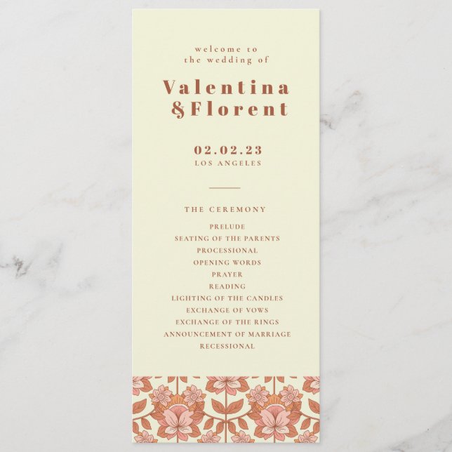 70-talets Bröllopsprogram för Retro-inspirerad Ora Program (Framsida)