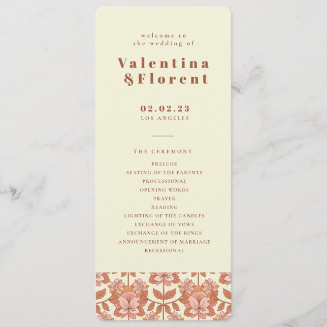 70-talets Bröllopsprogram för Retro-inspirerad Ora Program (Framsida)