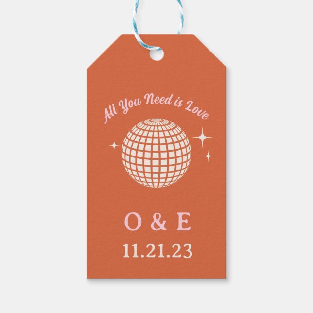 70-talets Disco Boll Sparkles Retro Bröllop Initia Presentetikett (Framsidan)