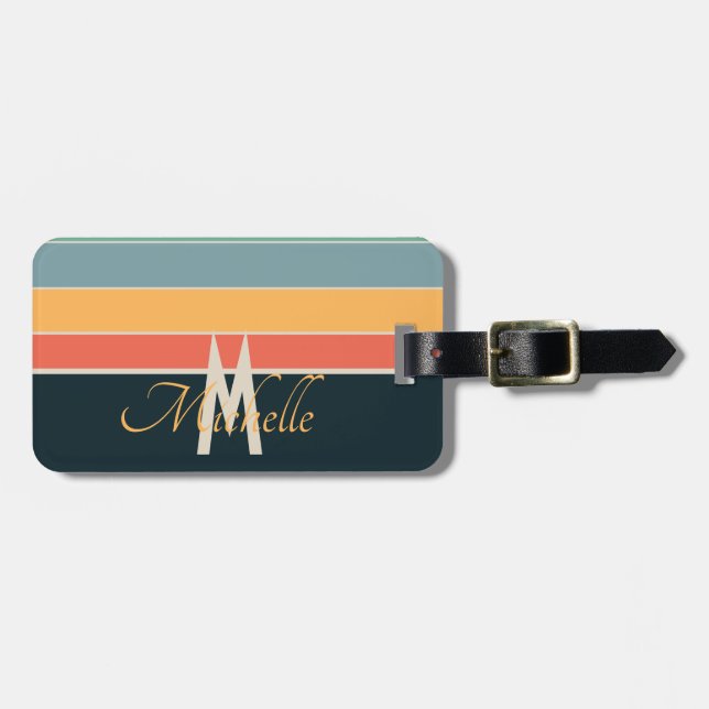 70-talets färgstarka Rand, inledande namn & monogr Bagagebricka (Horisontell Framsida)