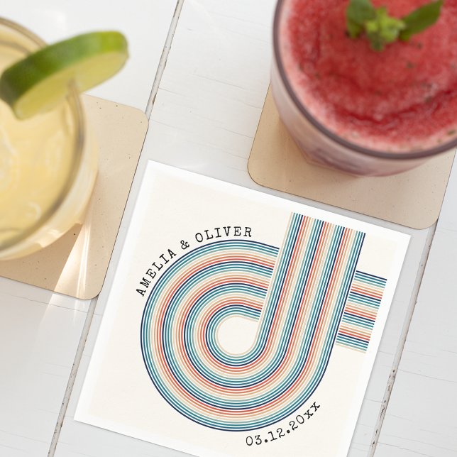 70-talets färgstarka Retro Rand Bröllop Pappersservett (Skapare uppladdad)