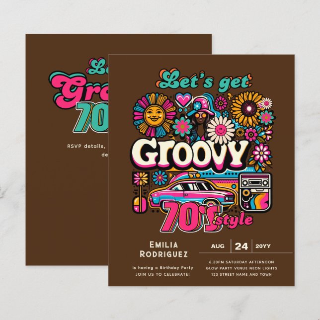 70-talets Groovy Boogie Retro Disco-Födelsedagsfes (Fram/baksida)