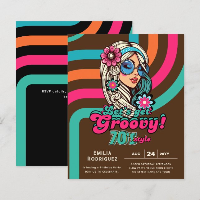 70-talets Groovy Boogie Retro Disco-Födelsedagsfes (Fram/baksida)