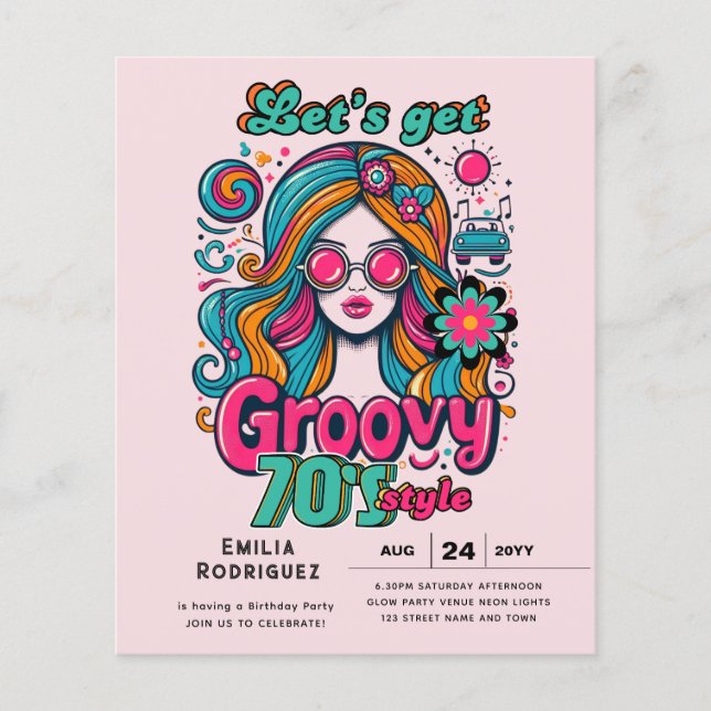 70-talets Groovy Boogie Retro Disco-Födelsedagsfes Flygblad (Framsidan)