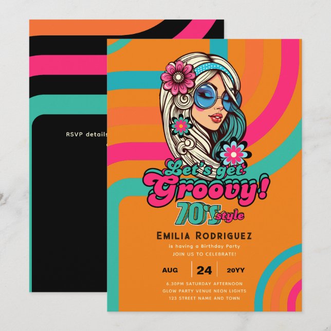 70-talets Groovy Boogie Retro Disco-Födelsedagsfes Inbjudningar (Fram/baksida)