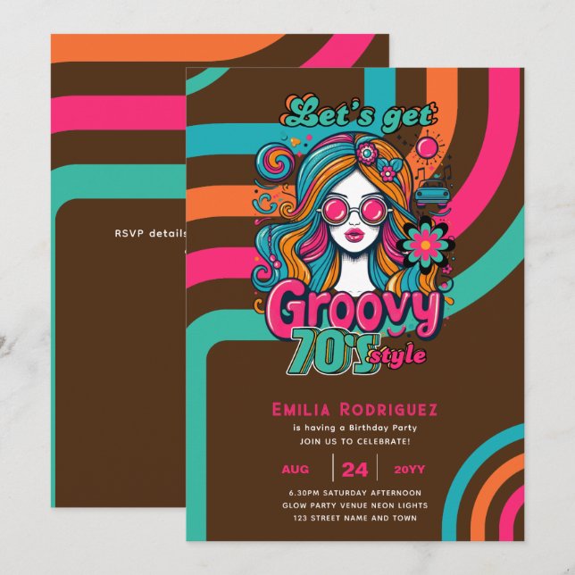 70-talets Groovy Boogie Retro Disco-Födelsedagsfes Inbjudningar (Fram/baksida)