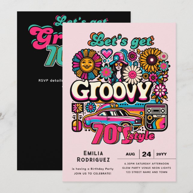 70-talets Groovy Boogie Retro Disco-Födelsedagsfes Inbjudningar (Fram/baksida)