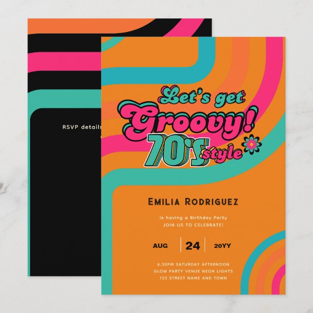 70-talets Groovy Boogie Retro Disco-Födelsedagsfes Inbjudningar (Fram/baksida)