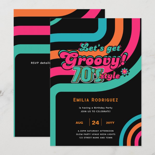 70-talets Groovy Boogie Retro Disco-Födelsedagsfes Inbjudningar (Fram/baksida)