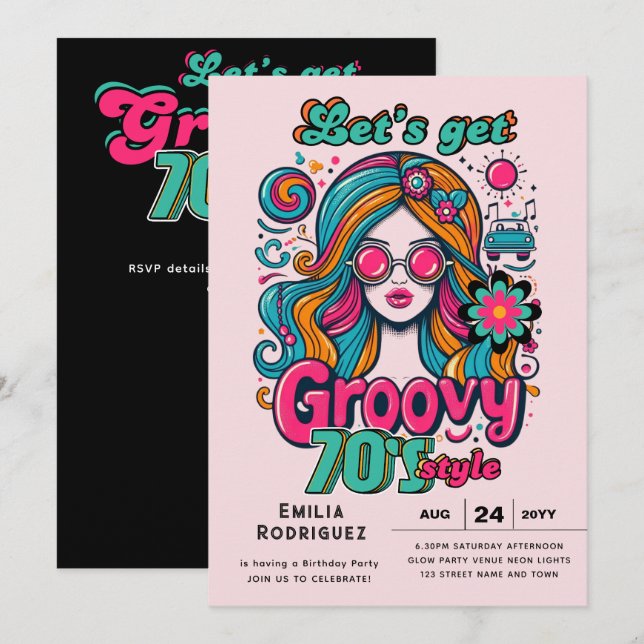 70-talets Groovy Boogie Retro Disco-Födelsedagsfes Inbjudningar (Fram/baksida)