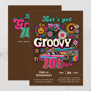 70-talets Groovy Boogie Retro Disco-Födelsedagsfes Inbjudningar