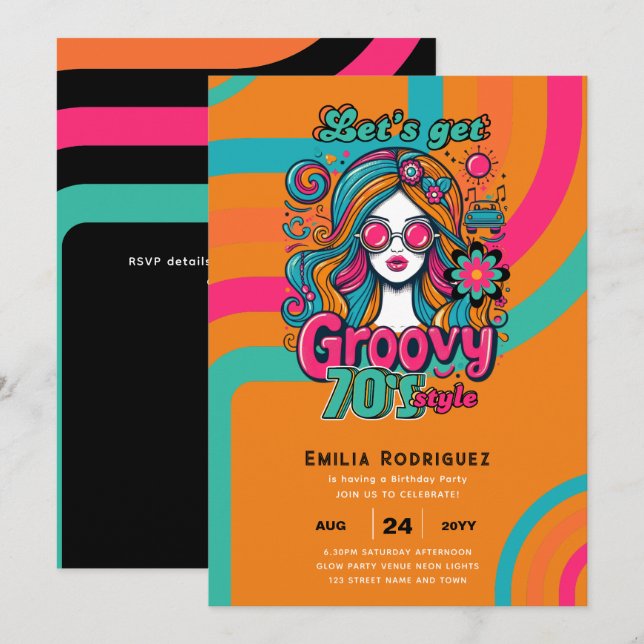 70-talets Groovy Boogie Retro Disco-Födelsedagsfes Inbjudningar (Fram/baksida)