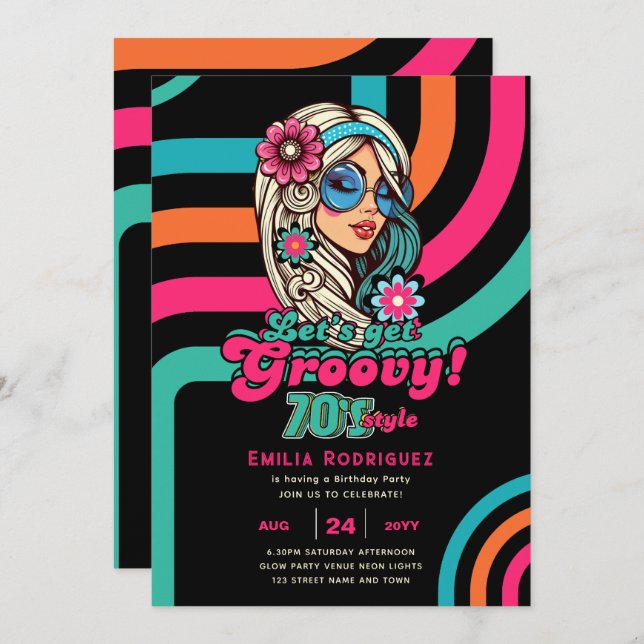70-talets Groovy Boogie Retro Disco-Födelsedagsfes Inbjudningar (Fram/baksida)